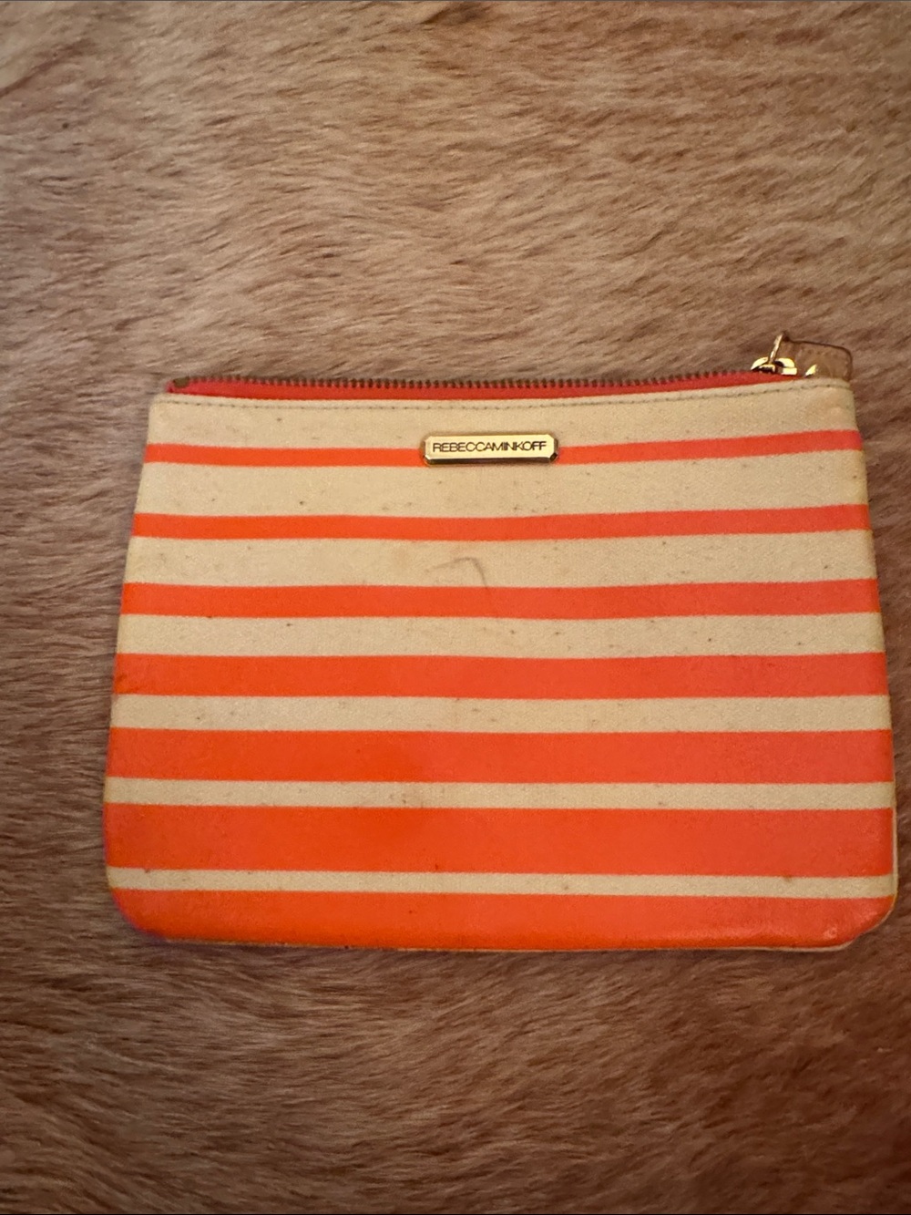 Rebecca Minkoff Orange and Cream Striped Zip Pouch